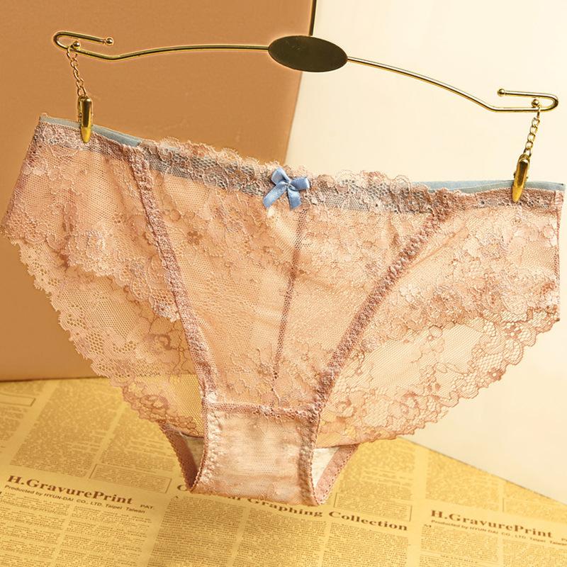 Women's Lace Mesh Underwear Transparent Seamless Low Waist Cotton Crotch Hollowed Out Underwear