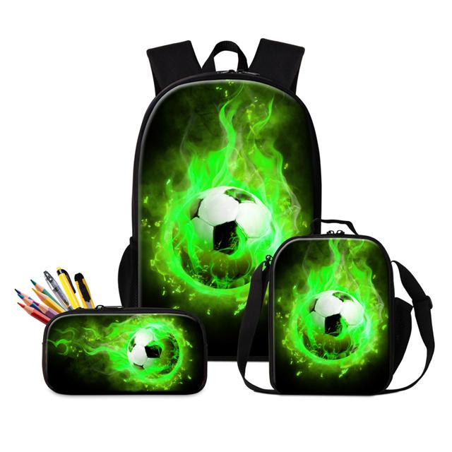 3pcs/set Soccer Backpack Bag Cartoon Football Pattern School Bags Boys Student Large Capacity Children Backpack Mochila Feminina