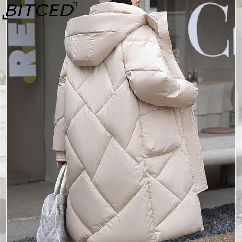 BITCED Thickened Puffer Jacket Down-Filled Cotton Coat Women's Loose-Fit Winter Coat Mid-Length Knee-Length Cotton Jacket