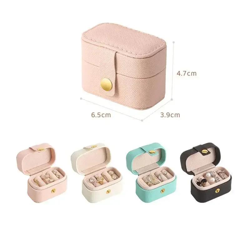 Mini Ring Box Solid Color Simple Portable Earnail Jewelry Storage PU Leather Waterproof Luxury Jewelrys Storage Treasure Boxes