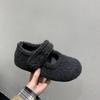 Retro suede inner heightening Mary Jane shoes women's 2024 winter small high-heeled plush warm fluffy cotton single shoes