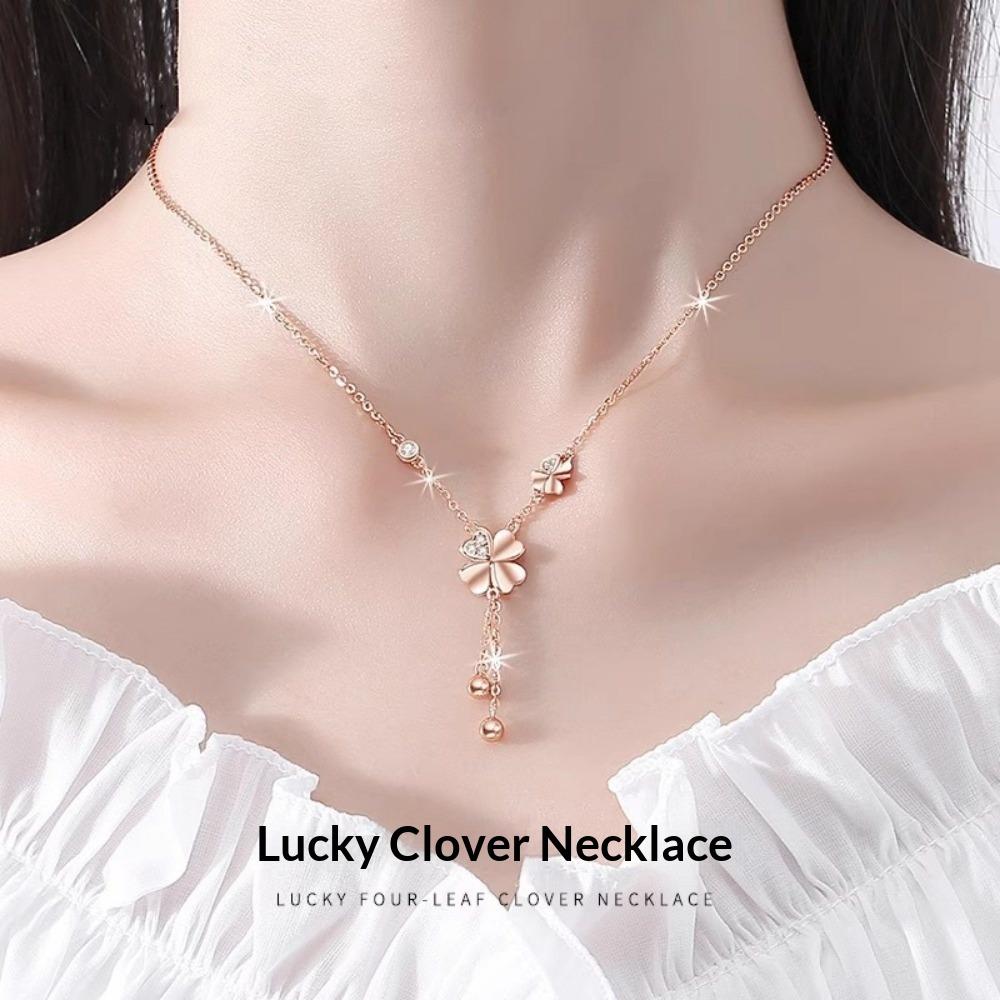 Exquisite Four-leaf Clover Necklace for Women - Lightweight Luxury High-end Pendant Tassel Fashion Versatile Commute Style Choker Necklace