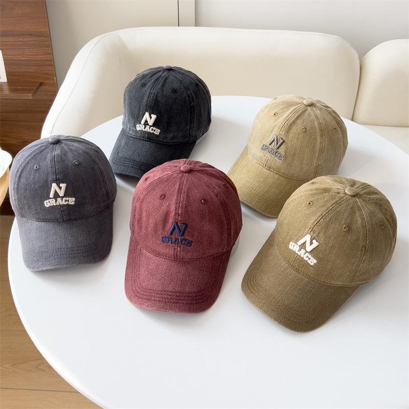 Fashionable Three dimensional Letter Embroidery N Soft Top Baseball Hat Made of Old Baseball Hat for Women Fashion Simple Style