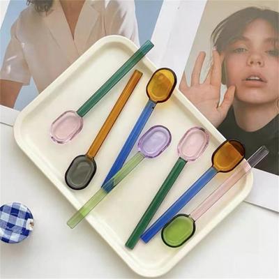Colored Glass Coffee Spoon Long Handle Ice Cream Dessert Tea Milk Spoons for Picnic Kitchen Drinkware Tableware Products