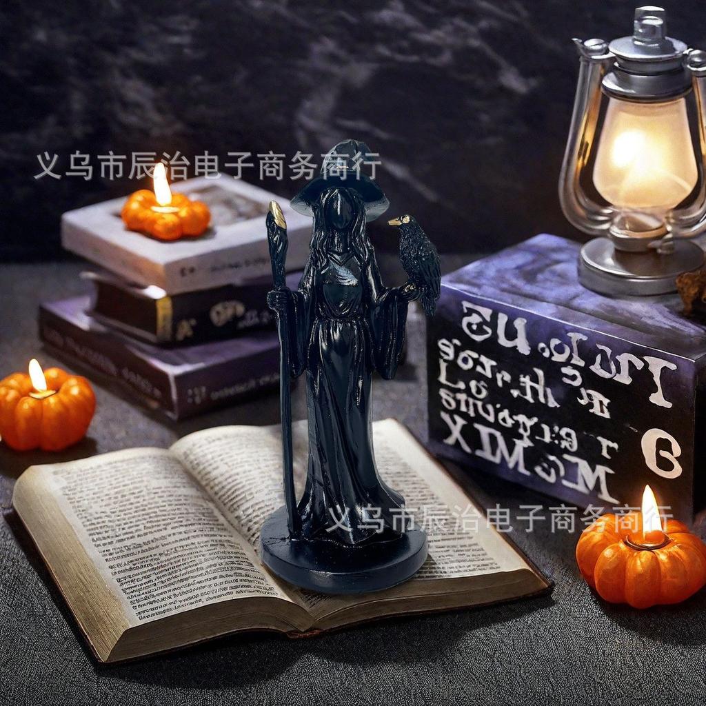 New Black Gold Staff Witch Sculpture Black Gold Staff Witch Statue