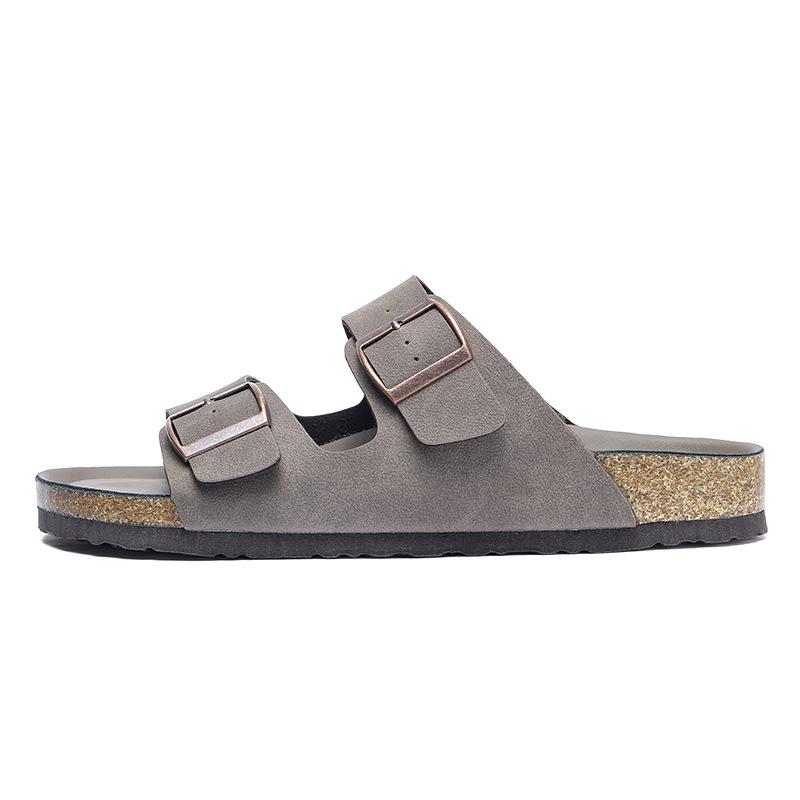 Men's and Women's Boken Slippers, Couple's Beef Suede Beach Shoes, Comfortable Spring and Summer Cork Flat Sandals, One-word Cool Slippers