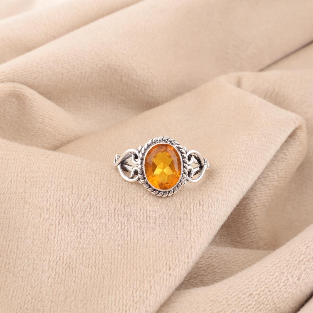 Citrine Gemstone 925 Sterling Silver Jewelry Handcrafted Faceted Gemstone Ring RR-8-6