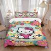 3pcs Hello Kitty & Colorful Daisy Design Pattern Bedding Set, 1* Cover + 2*Pillowcases, Printed Bedding Set, Soft and Comfortable.W034