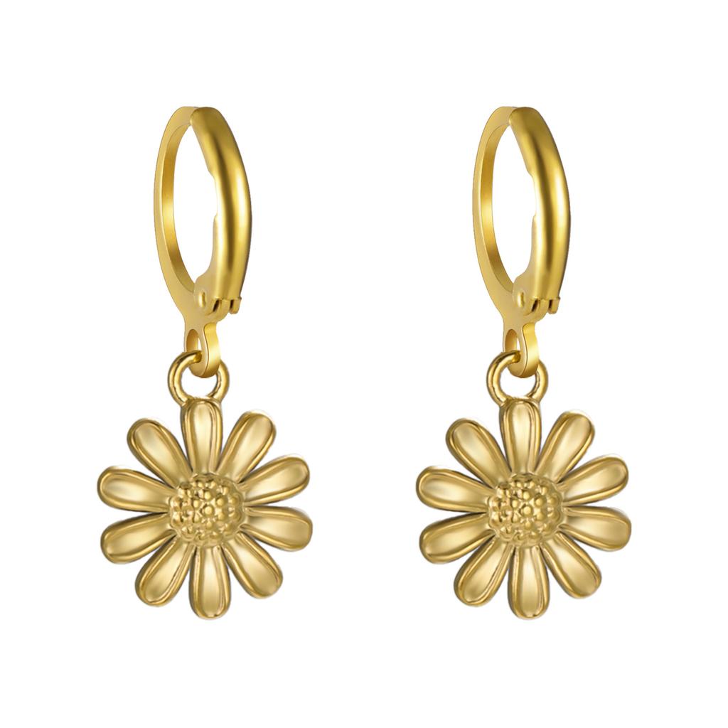 Bohemian Gold Hoop Earrings for Women with Daisy and Sunflower Pendant Charm
