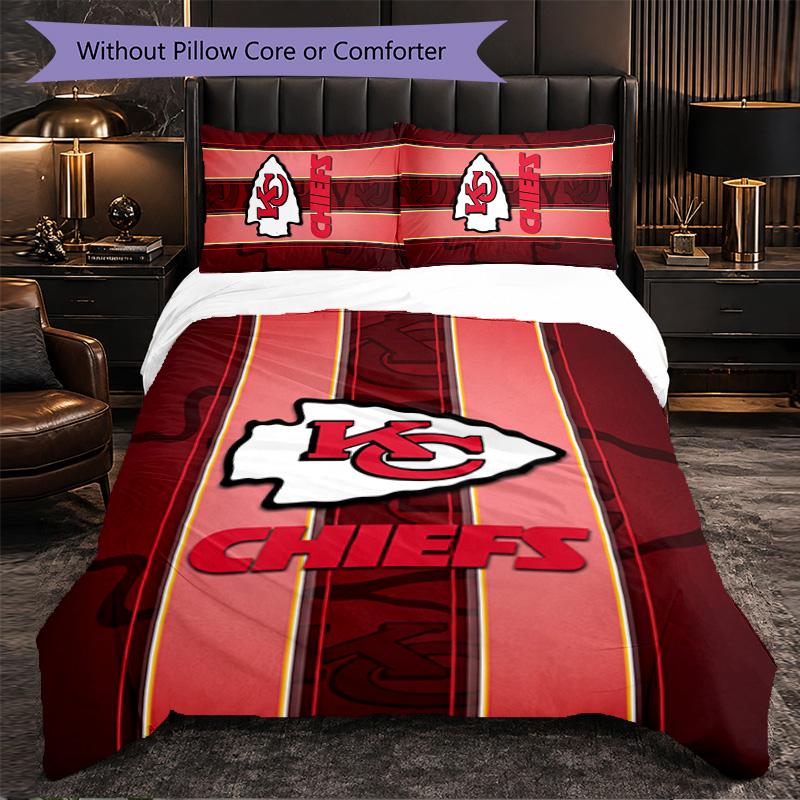 Set Biancheria da Letto in Microfibra con Fantasia Kansas City Chiefs 3 Pezzi Copripiumino Decorativo per Camera da Letto Uso Domestico