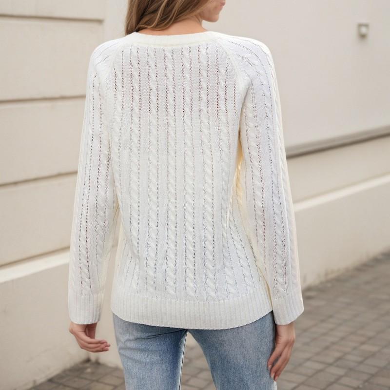 Womens Winter Knit Sweater With Velvet Heart Embroidery Round Neck Pullover Casual Elegant Office Wear