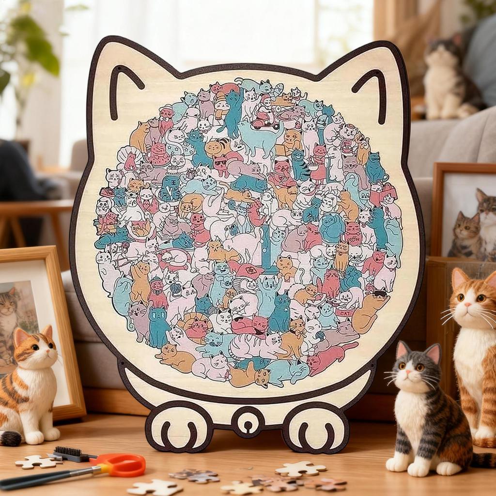 135 Pieces Wooden Cat Puzzle Precise Decor Kit Animal Shape Wood Puzzle For Adults Teens Cats Lovers Home Decor Ornaments