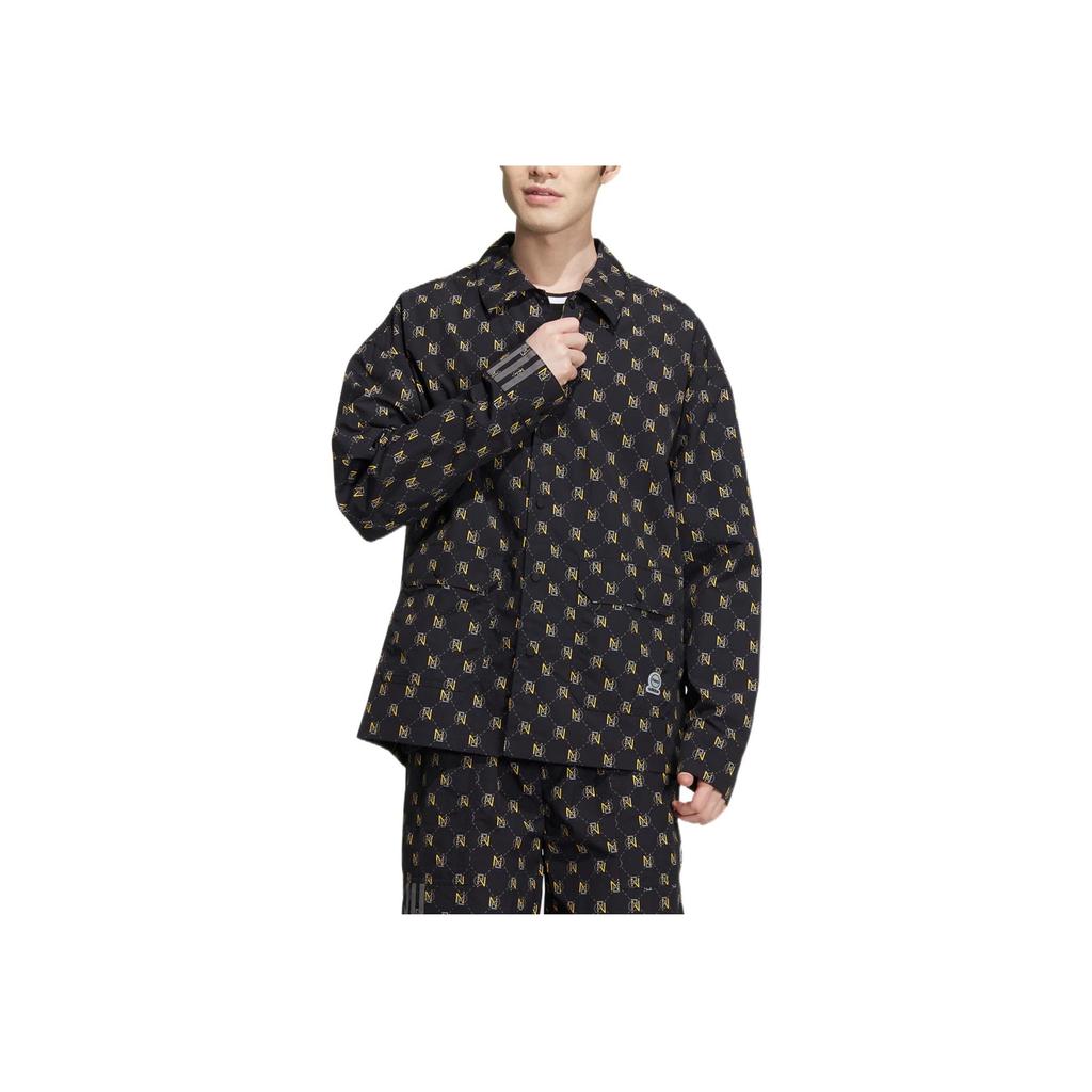 Adidas Neo Shirt Collar Print Hidden Stripe Single-Breasted Jacket Autumn Men Jacket Black HM2037