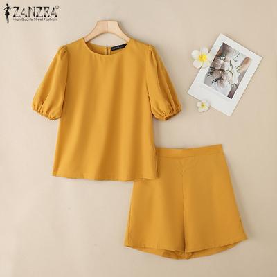 Women Summer Short Sleeve Blouse and Shorts Casual Two Piece Suit Sets