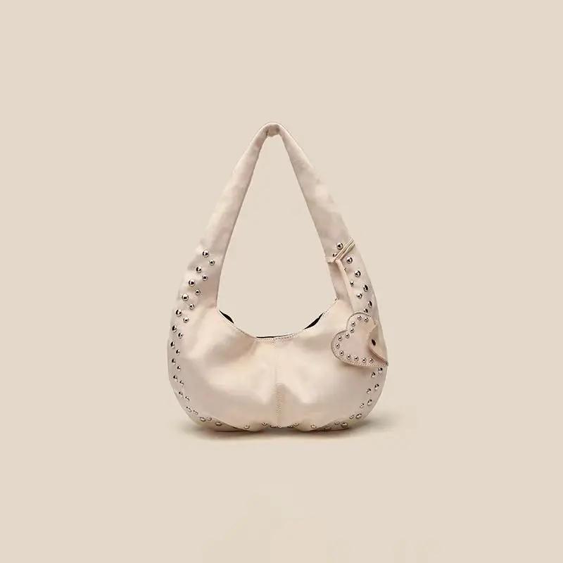 

New Suede Women S One Shoulder Oblique Hanging Rivet Matte Crescent Armpit Casual Tote Bag Premium Durable Quality