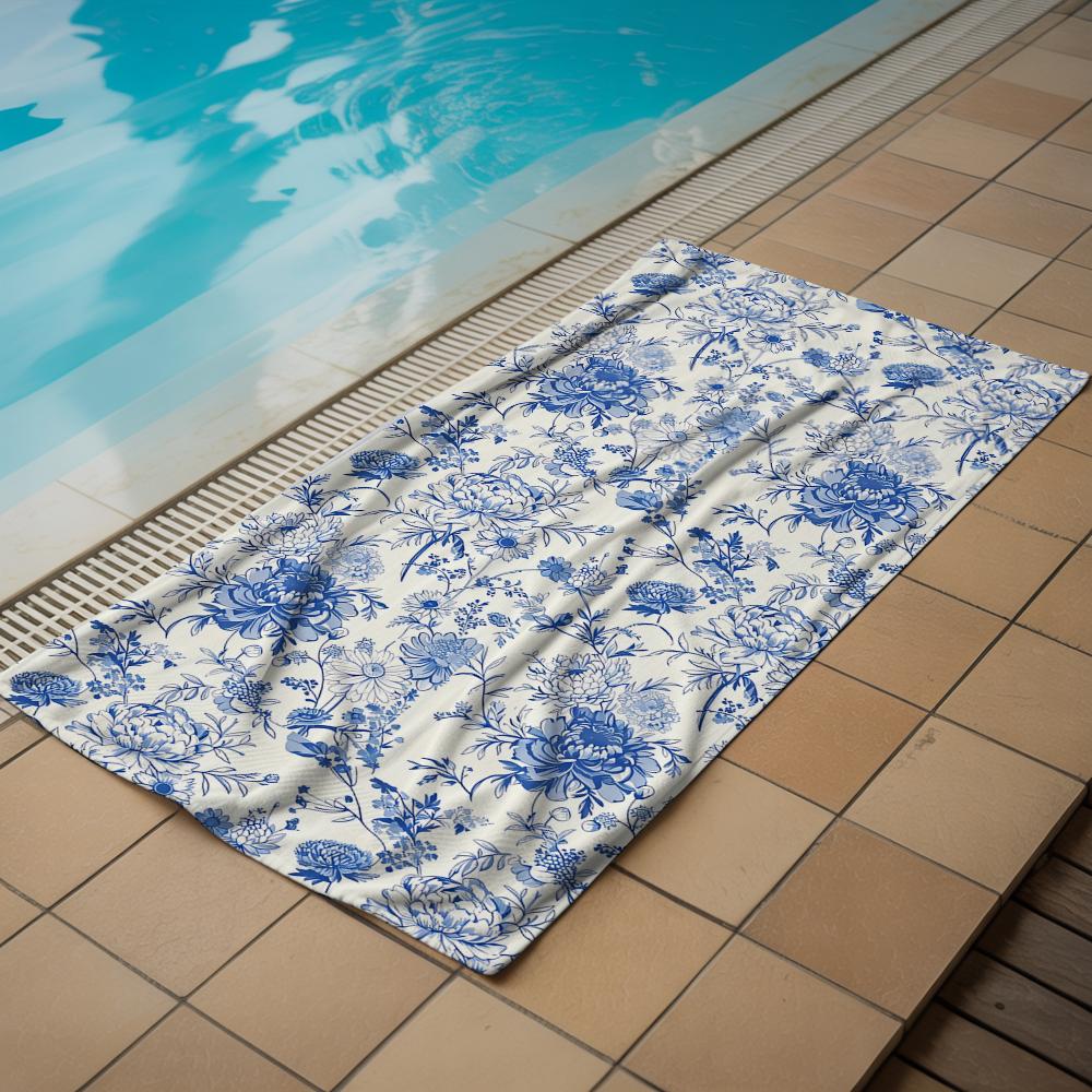 Blue Peony Sketch Cartoon Anime Beach Towel Microfiber Quick Dry Super Absorbent Soft Bath Towel for Kids Adults Travel