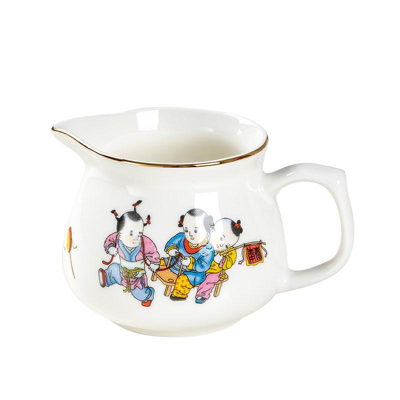 White Porcelain Tea Set: 270ml Pitcher, 190ml Fairness Cup, Milk Pitcher, and Blue & White Landscape Divider.