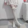 Women Lace Black White Ruffle Long Socks Women Girls Sweet Stockings JK Lolita Nylon Lace Leggings Over The Knee Bowknot Hosiery