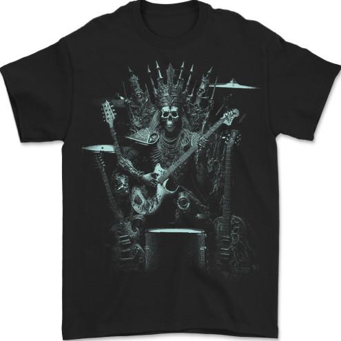 Heavy Metal Throne Skull Rock Music Guitar Mens T-Shirt 100% Cotton S