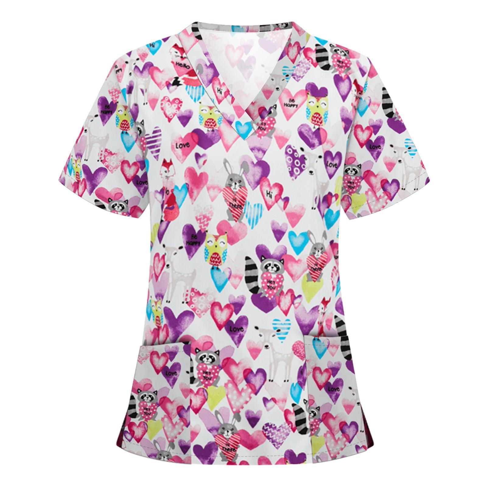 

Женские топы с короткими рукавами и V-образным вырезом с мультяшным узором, футболка с рабочей униформой XL белый