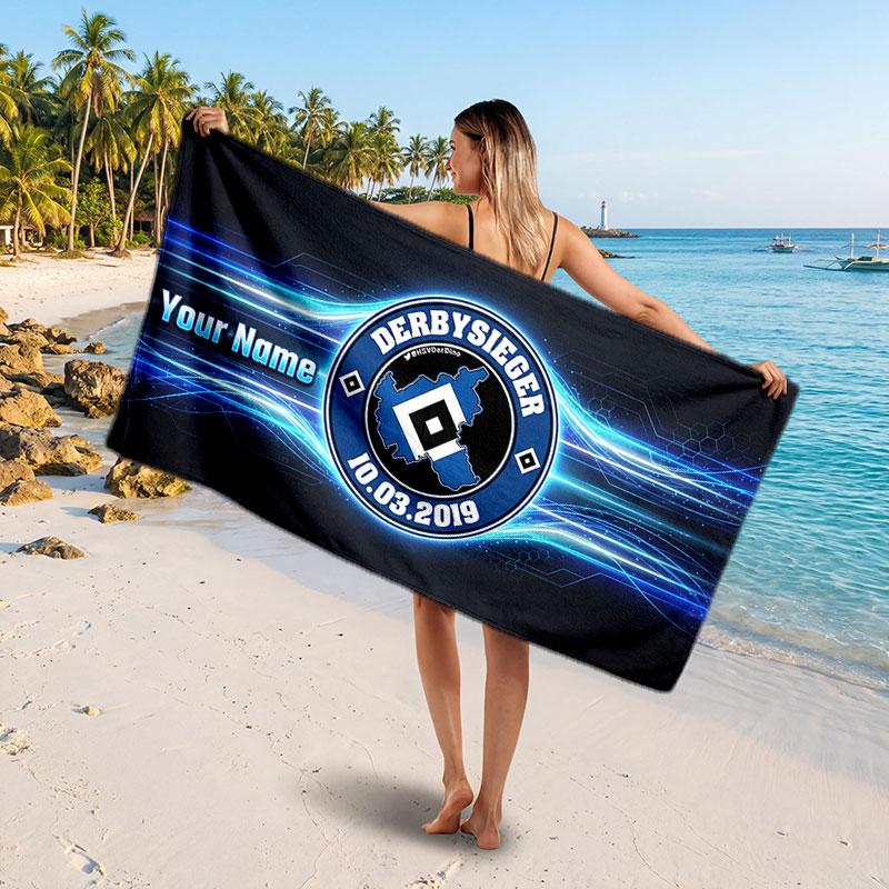 Hamburger SV Custom Beach Towel, Personalized Name Text Print, Football Logo Soft Quick‑Dry Towel Holiday Gift