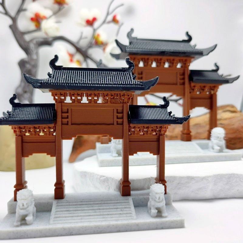 Chinese Memorial Archway Statue Ancient Building Model Japanese Pavilion Decoration Miniature Rockery Aquarium Bonsai Ornament