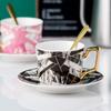 Nordic Courtly Luxury Hand-Painted Gold Ceramic Coffee Cup with Plate Office Marble Mug Afternoon Tea Cups Household Drinkware