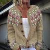 Womens Color Block Knit Cardigan Loose Fit Long Sleeve Geometric Casual Commute Style
