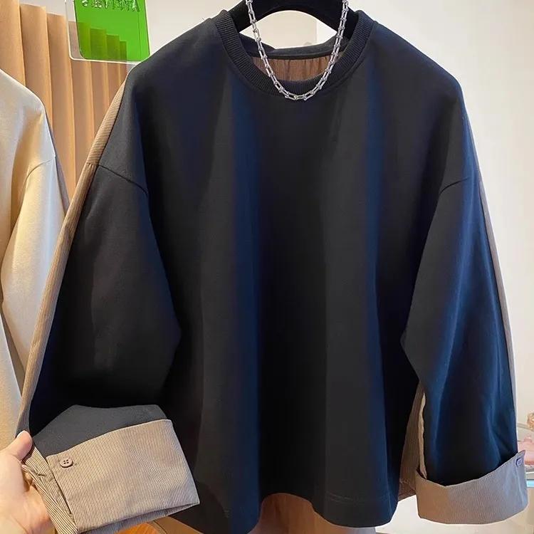 Women Spring and Autumn Long-sleeved T-shirt Design Splicing Thin Sweatshirt Top