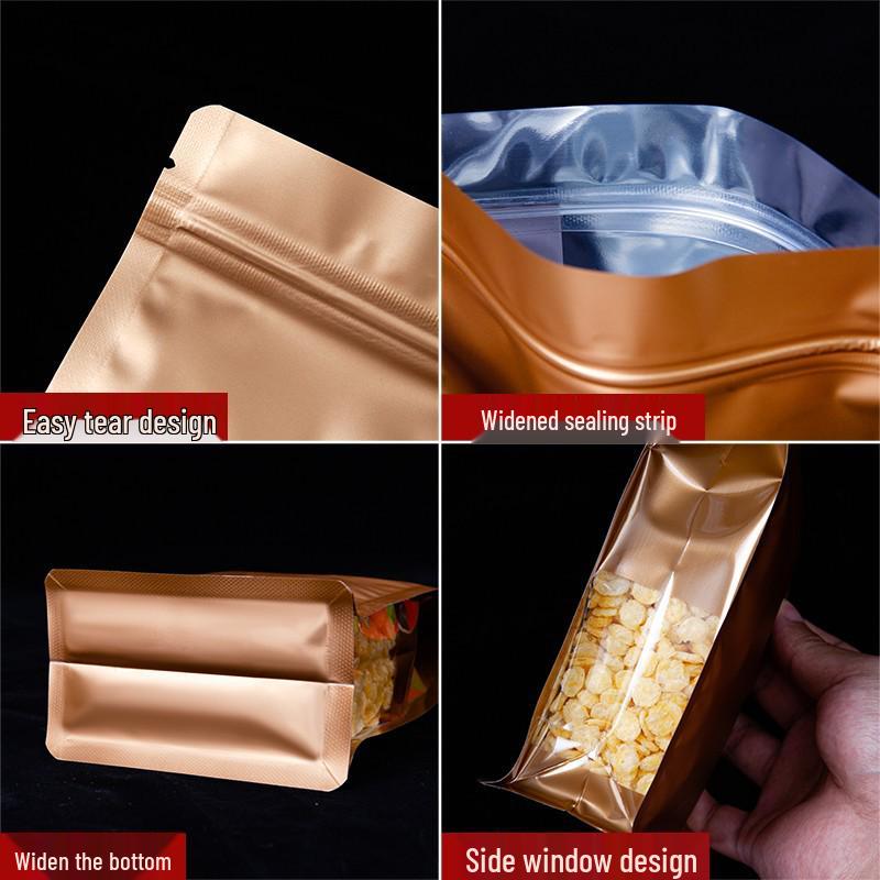 Colored Aluminum Foil Stand-Up Bag with Window for Tea and Nuts - Self-Sealing and Thickened
