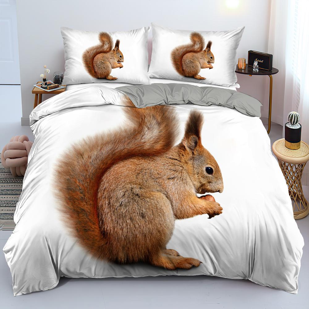 Cute Squirrel Duvet Cover Set Squirrel Bedding Sets 3D Animal Theme Comforter Cover For Boys GirlsNature Theme Quilt Cover Set