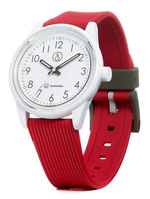 Cue & Cue Smile Solar Analog Watch, Solar Powered, Waterproof, Urethane Strap, RP26J018, Red