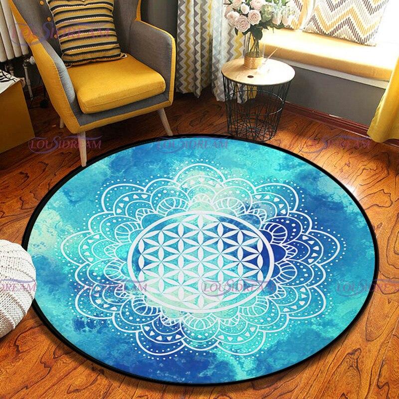 

Круглий килим Квітка Життя Геометричні символи Сакральна геометрія Декорований килим Духовний килим у вітальні Спальня Нековзкий килимок для стільця 60cm