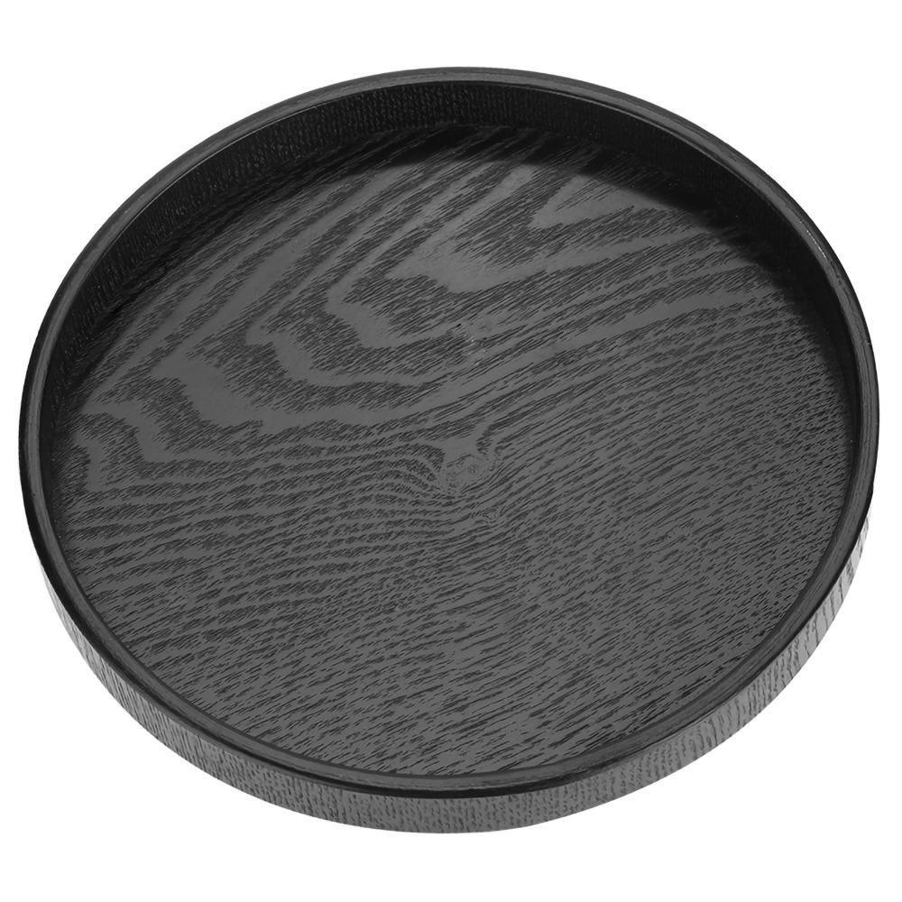 Round Shape Wood Serving Tray Non-Slip Solid Wood Food Serving Tray Black Decorative Serving Plate Kitchen Serving