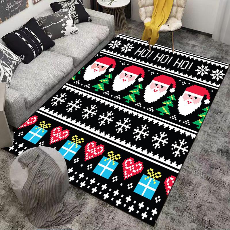 Christmas Themed Carpet with Santa, Snowflakes, Gifts and Hearts Suitable for use as an anti-slip for living room bedroom sofas