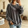 Women S Long Sleeve Solid Color Casual Crew Neck Velour Sweatshirt
