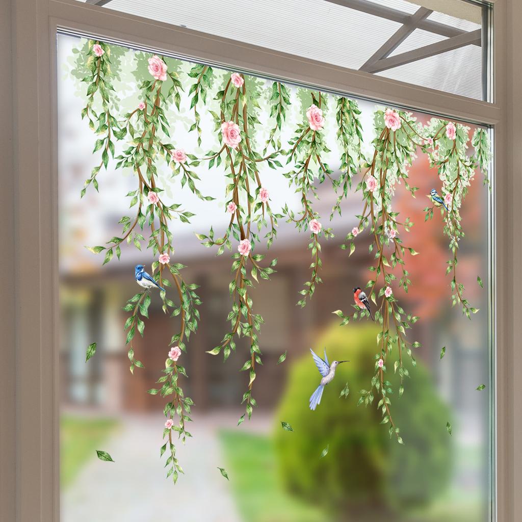 Dj8023 Adesivo Creativo Pianta Verde Vite Farfalla Fiore Finestra Adesivo Finestra Vetro Casa Adesivo Murale Visivo A Doppia Faccia