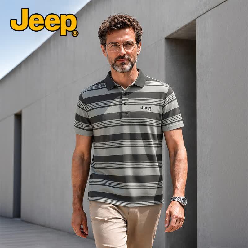 JEEP Men s Retro Striped Breathable Polo Shirt XL