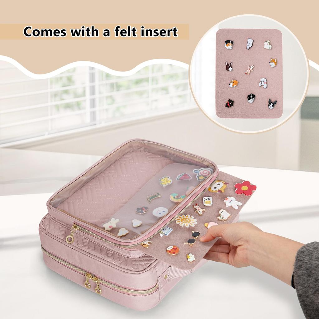 Luxja Badge Storage Bag with Clear Pocket for Badge Pin and Transport of Your Favorite Merchandise Pink Collections, Badges, Files, Display, Storage,