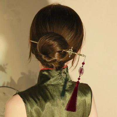 1PC Hairpin Vintage Hair Stick Accessories Hair Clip Hair Pin Ruby Pendant Metal Chinese Sword Punk Tassel