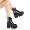 Coarse Heel Platform Women's Boots Belt Buckle Metal Chain Fashion Boots Side Zipper Muffin Martin Boots