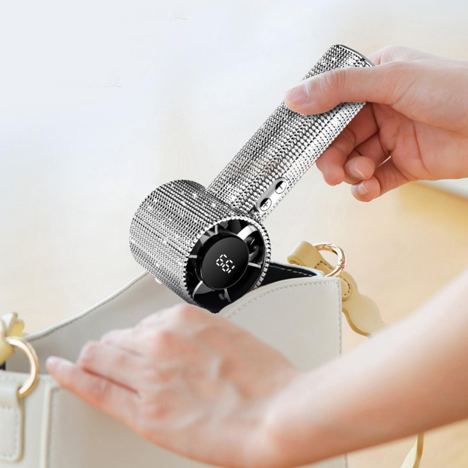 

Portable Handheld Fan Digital Display Cooling Gadget 199 Speeds Neck Hangable Rhinestone Hand Fan with Digital Display CN