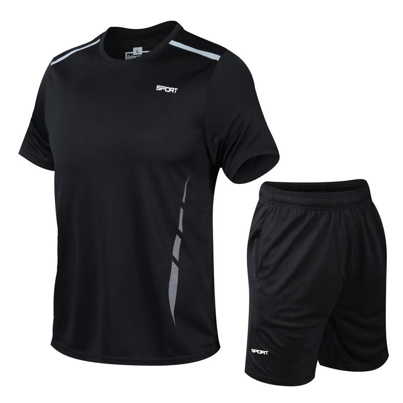 Summer Men's Quick Drying Running Sets Breathable Hiking Fishing T-Shirt Short Soft Elasticity Gym Fitness Suits Outdoor Sports