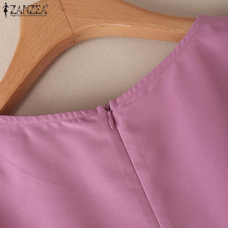 ZANZEA Women Casual Round Neck Split 3/4 Sleeve Summer Loose Blouse