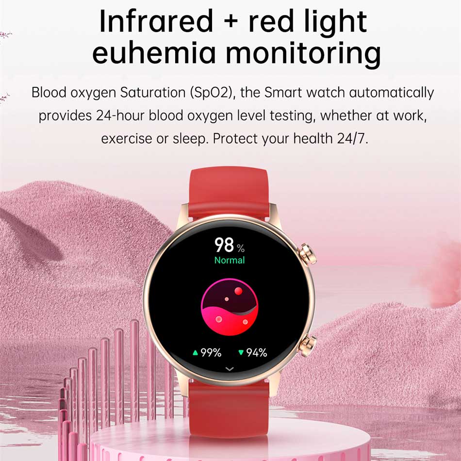 Smart Talk Watch Damen AMOLED Display NFC Steuerung Mass Dail Bluetooth Anruf Smartwatch Herzfrequenz Blutdruck Frauengesundheit