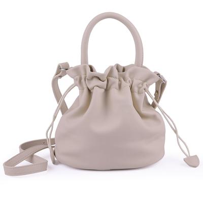 PETITCHOU Shoulder Bag, Pouch, Handbag, 2-Way, Pleated, Drawstring, Handle, Crossbody, Compact, Small, Lightweight, Minimalist, Travel, Korean, PU