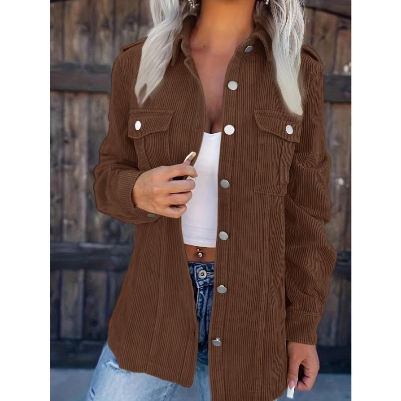 [Chic Long Sleeve] Elegant Light Blue Corduroy Jacket for Women | Polyester | Machine Washable | Fall/Winter