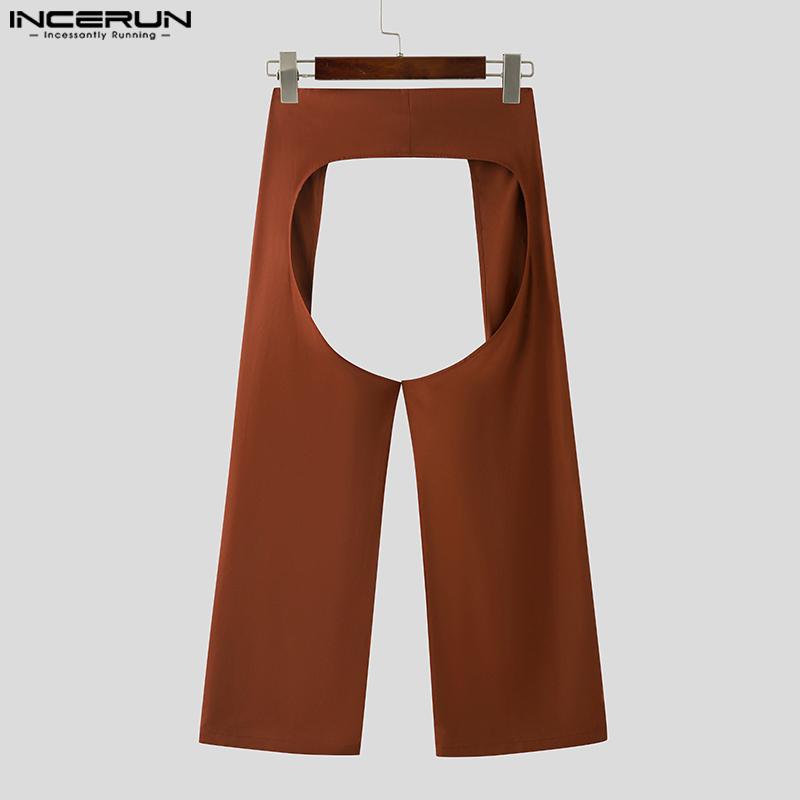 INCERUN Men Belt Waist Crotch Cutout Party Long Pants Trousers