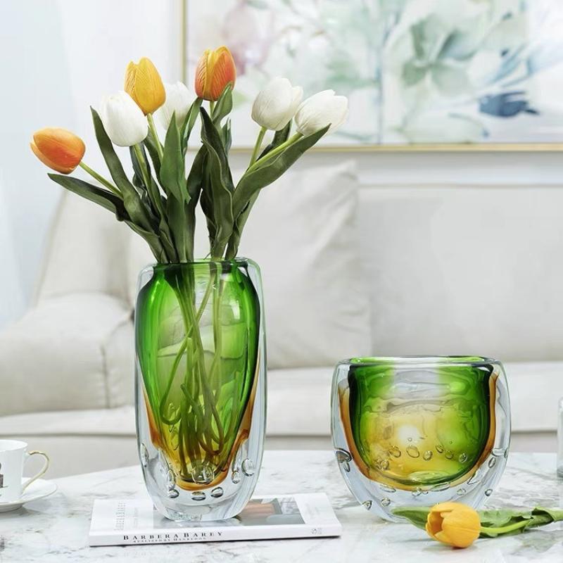

Green Glass Vase Wave Gradient Terrarium Flower Pot Fruit Tray Crystal Double Layered Glass Vase Home Decoration Accessories