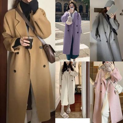Abrigo de mujer de longitud media de lana de doble cara, nuevo estilo otoño invierno 2024, chaqueta de lana hasta la rodilla de estilo coreano